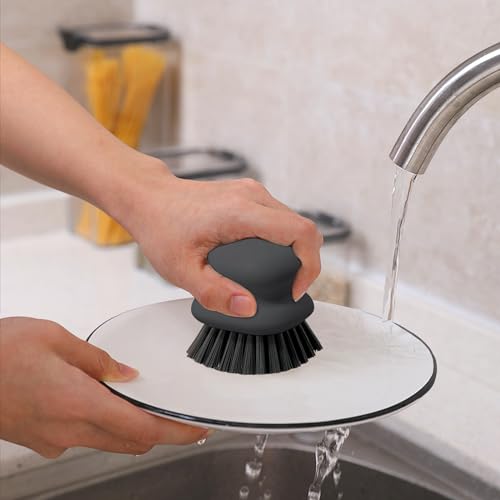 CD HOME Dish Brush with Handle, Kitchen Scrub Brushes for Cleaning, Dish Scrubber with Nylon bristles for Sink, Pots, Pans(1Pack Black Nylon bristles) - Image 2
