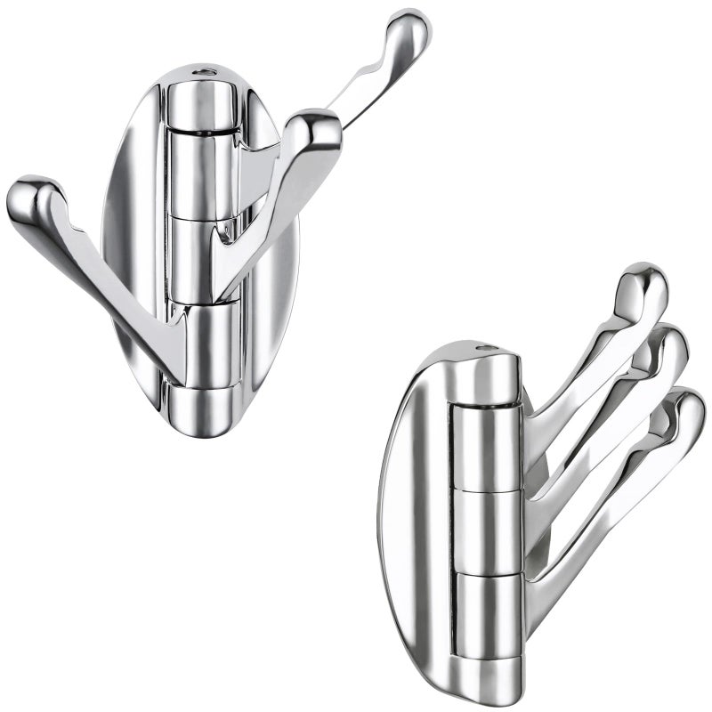 Angle Simple Swivel Towel Hooks for Bathroom Metal Foldable Hand Towel Coat Hooks for Wall Chrome 2 Pack