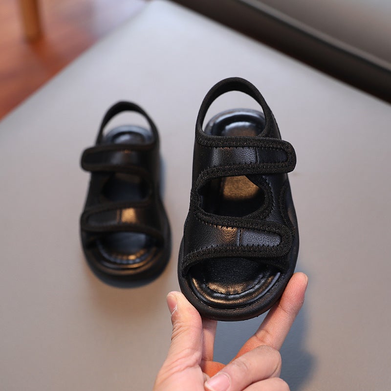 Children'S Sandals Solid Soft Bottom Boys Beach Shoes 2022 Summer Girls Leather Solid Color Sandals A Generation Of Hair - Image 3