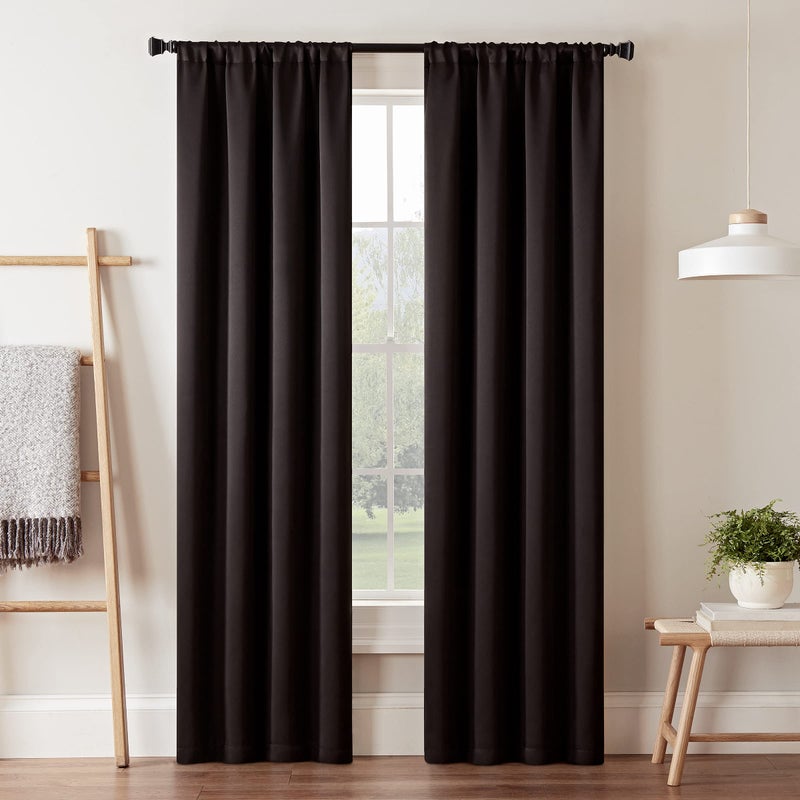 ECLIPSE Blackout Curtains for Bedroom-Darrell 37" x 84" Insulated Darkening Single Panel Rod Pocket Window Treatment Living Room, Black - Image 1