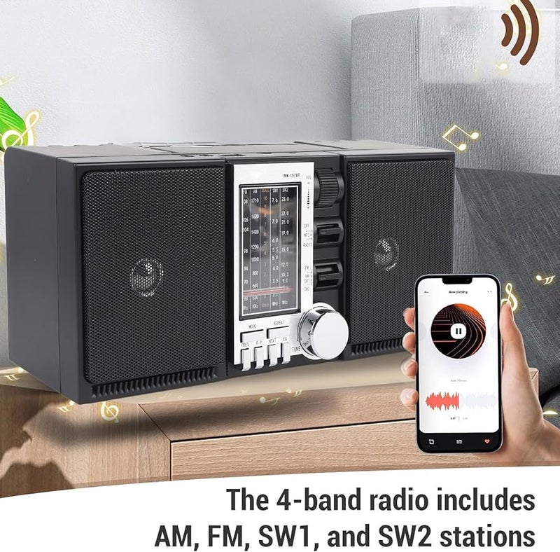 راديو محمول AM FM SW مع مكبر صوت وبطارية قابلة لإعادة الشحن 2400 مللي أمبير ومنفذ USB وبطاقة SD، تصميم كلاسيكي - Image 4