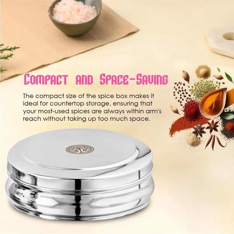 Ammantran Stainless Steel Belly Shape Jenny Masala Dabba with 7 Inner Steel Containers with 1 Masala Dabba Spice Storage Box For Kitchen Set 1 Pcs 2660 ML - Image 5