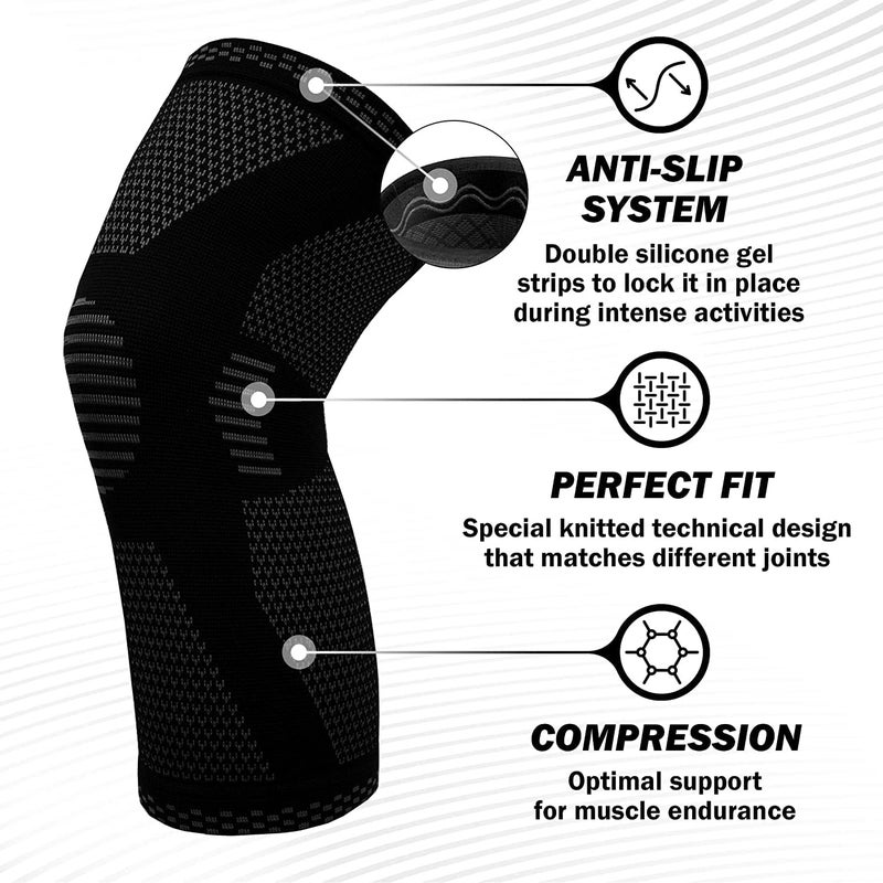 POWERLIX Knee Compression Sleeve (Pair) - Best Knee Brace for Knee Pain for Men & Women - Knee Support for Running  Basketball  Volleyball  Weightlifting  Gym  Workout  Sports - (Black M) - Image 2