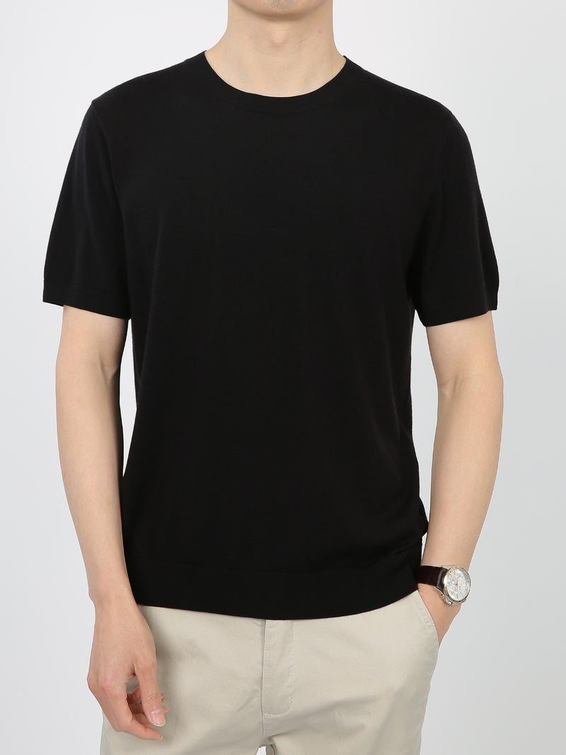 Ceo Breathable Worsted 100 Wool Machine Washable Round Neck Solid Color Skin-Friendly Base Knitted Short-Sleeved T-Shirt For Men - Image 5