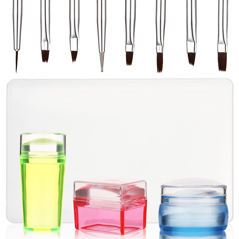 Leelosp Leelosp 14 Pieces Clear French Tip Nail Stamp with Nail Art Brushes Silicone Jelly Clear Stamper for Nails Include Gel Brush Polish Brushes for DIY Nail Decor 
