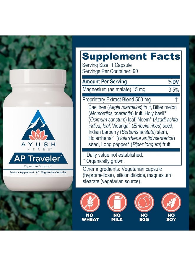 Ayush Herbs AP Traveler Digestive Support - Holy Basil & Neem Supplement for Women & Men, Source of Antioxidants, Helps Digestion, Made with Organic Ingredients - 90 Vegetarian Capsules (1 Count) - Image 3
