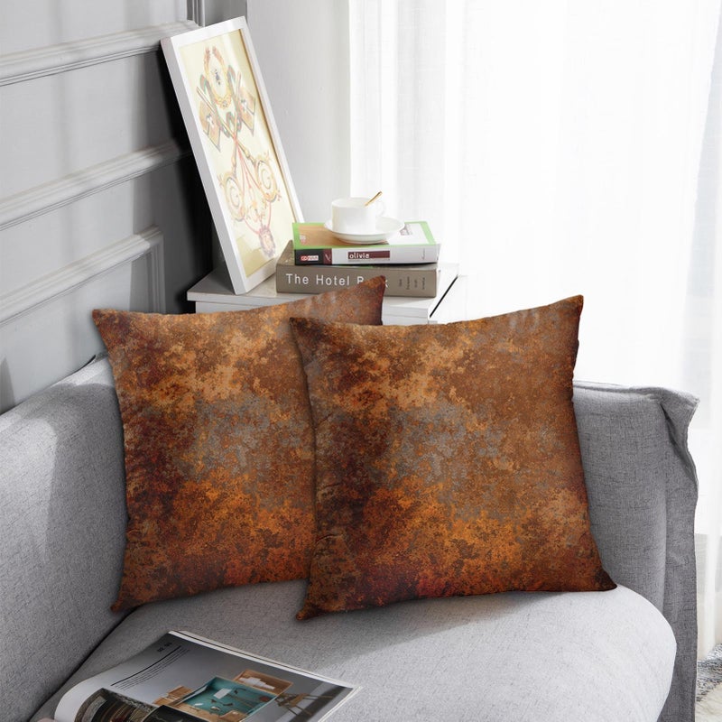 Emvency Set of 2 Throw Pillow Covers Case Brown Copper Old Rusty Metal High Resolution Orange Rustic Decorative Pillowcase Cushion Cover for Sofa Bedroom Car 20 x 20 Inches - Image 3