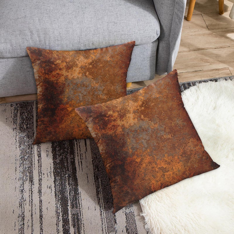 Emvency Set of 2 Throw Pillow Covers Case Brown Copper Old Rusty Metal High Resolution Orange Rustic Decorative Pillowcase Cushion Cover for Sofa Bedroom Car 20 x 20 Inches - Image 4
