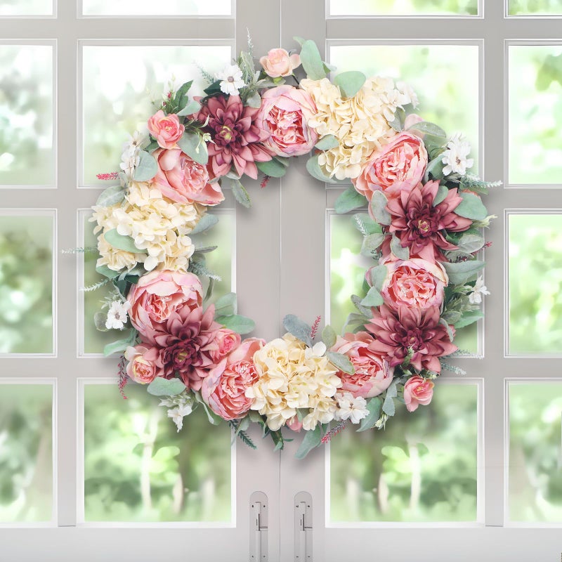 lokeisna 24" Pink Peony Wreath,Front Door Wreath, Pink Floral Bud Wreath for Indoor Outdoor Homer, Wedding, Motherâ€™s Day, Thanksgiving - Image 5