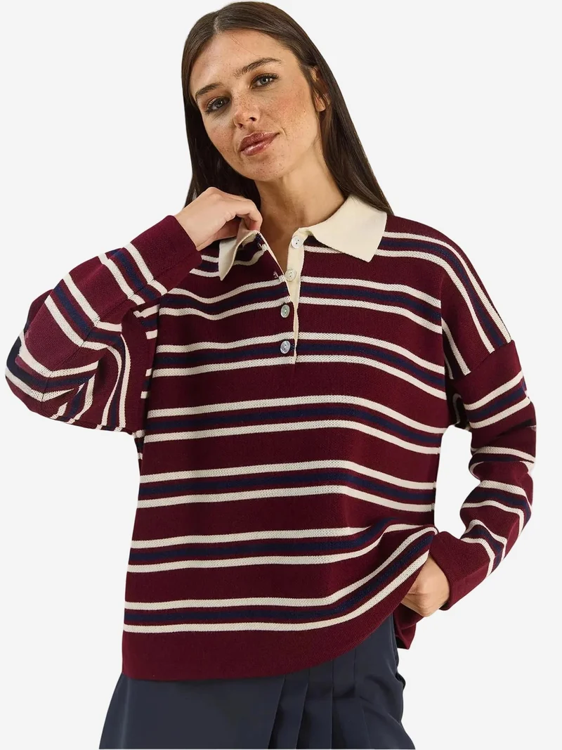 بيانكو لوتشي LUCCI Striped Polo Collar Button Sweater
