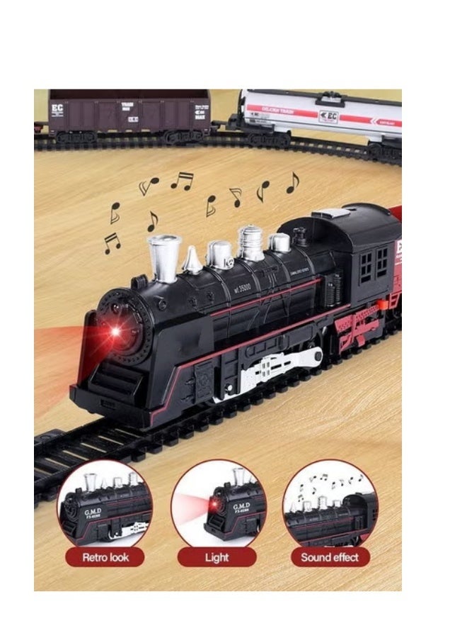 بايبي مجموعة القطار الكهربائي الصغير للأطفال مع خزان الزيت ، نموذج قطار المسار البخاري القديم ، منتجات DIY ، مجموعات متعددة من الملحقات ، مسار محاكاة ، قاطرة ، عربات ، خزان زيت ، أشجار ، منازل ، مؤثرات صوتي - Image 1