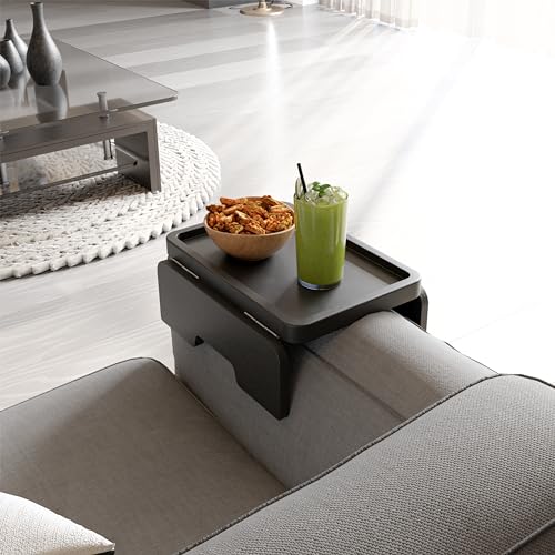 HOLANA Acacia Wood Sofa Armrest Tray - 13.75 x 9.5in Double Hinge Sofa Arm Tray Table Clip - Couch Arm Table - Wooden Side Tables for Eating and Drink (Black Color) - Image 5