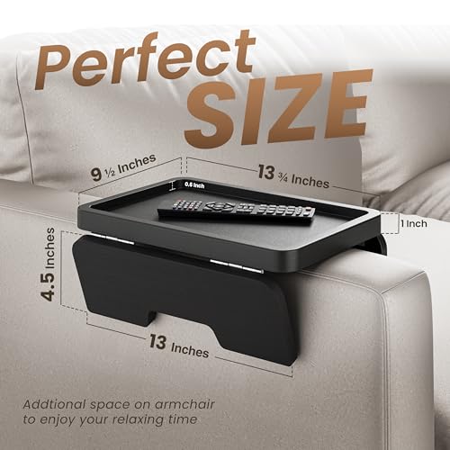 HOLANA Acacia Wood Sofa Armrest Tray - 13.75 x 9.5in Double Hinge Sofa Arm Tray Table Clip - Couch Arm Table - Wooden Side Tables for Eating and Drink (Black Color) - Image 3