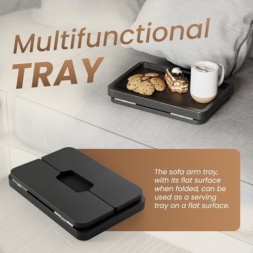 HOLANA Acacia Wood Sofa Armrest Tray - 13.75 x 9.5in Double Hinge Sofa Arm Tray Table Clip - Couch Arm Table - Wooden Side Tables for Eating and Drink (Black Color) - Image 4