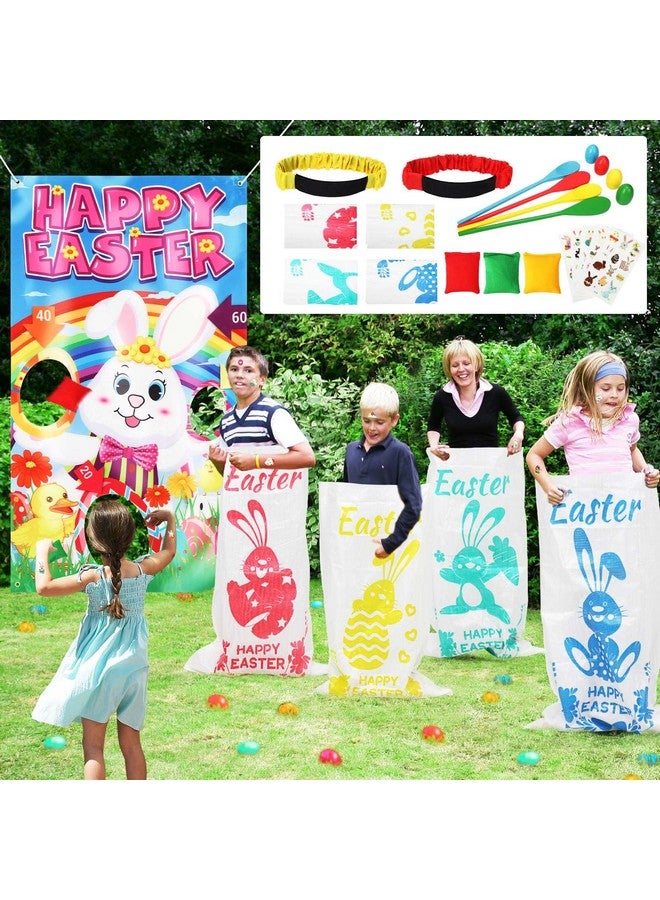 Lumiparty 23 Packs Easter Outdoor Party Games for Kids Potato Sack Race Jumping Bags with Legged Race Bands, Egg and Spoon Race，Toss Game and Stickers, Outdoor Games for Easter Eggs Hunt,Easter Party Supplies - Image 1