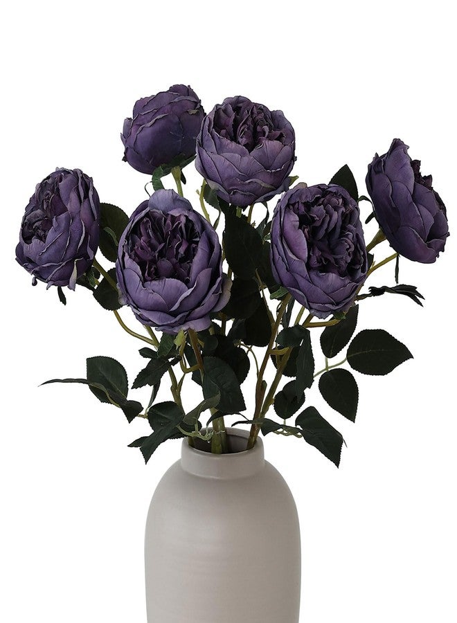 mizii 6Pcs Burnt Purple Artificial Roses Flowers Fake Silk Roses Flower with Long Stem for Wedding Decorations Table Centerpieces Flower Arrangement Home Decor (Burnt Purple) - Image 1