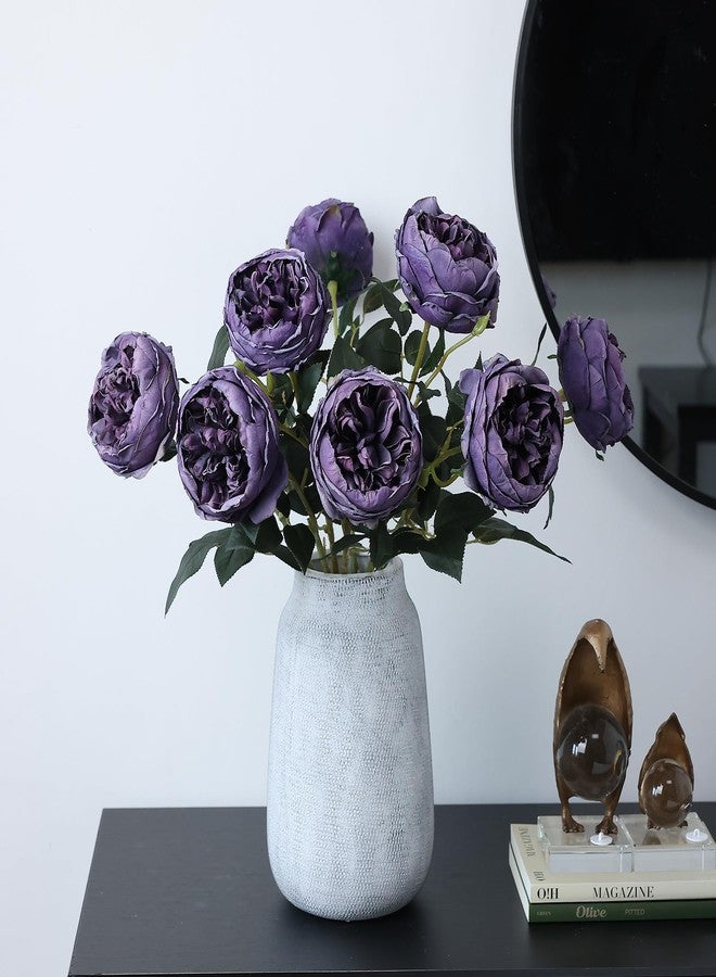 mizii 6Pcs Burnt Purple Artificial Roses Flowers Fake Silk Roses Flower with Long Stem for Wedding Decorations Table Centerpieces Flower Arrangement Home Decor (Burnt Purple) - Image 5