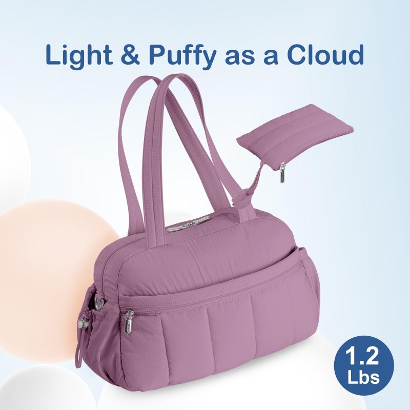 TOPDesign Travel Duffel Bag for Women, Puffer Gym Bag Sports Tote with Wet Pocket, Carry On Weekender with Luggage Sleeve (Purple) - Image 4