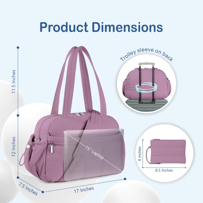 TOPDesign Travel Duffel Bag for Women, Puffer Gym Bag Sports Tote with Wet Pocket, Carry On Weekender with Luggage Sleeve (Purple) - Image 5