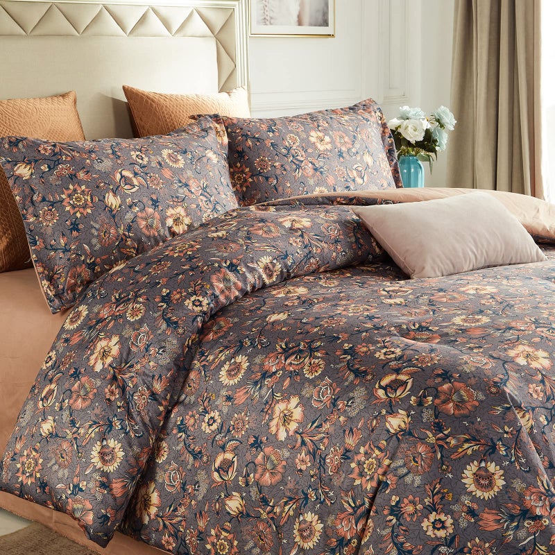 Cupocupa King Duvet Cover Set - 3pc Paisley Bedding - Vintage Boho Cottagecore Floral Print, Soft Microfiber Botanical Quilt Cover with Pillowcases (King, 104"x90") - Image 3