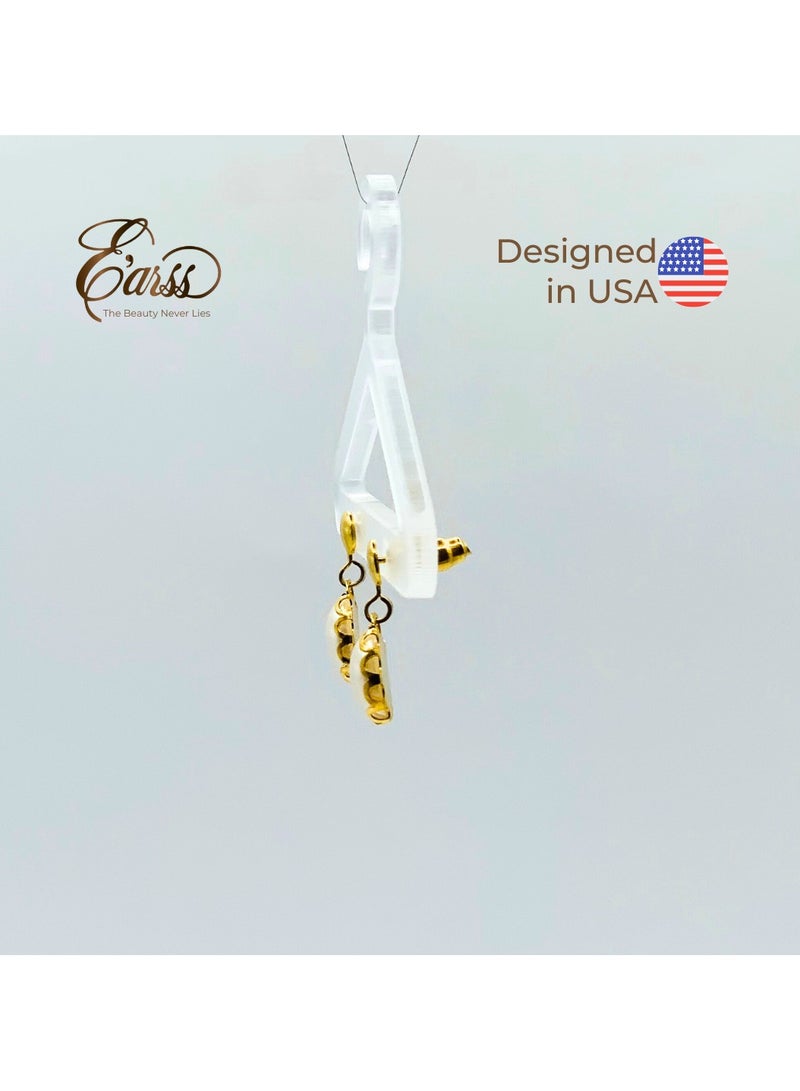 Earss 8 x 6 Oval Lace Pearl Drop Gold | Stainless Steel | 18K Gold Plated - Image 2