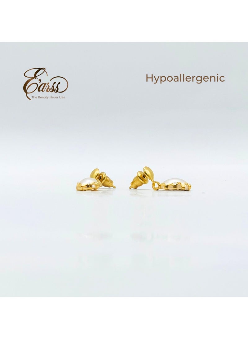 Earss 8 x 6 Oval Lace Pearl Drop Gold | Stainless Steel | 18K Gold Plated - Image 3