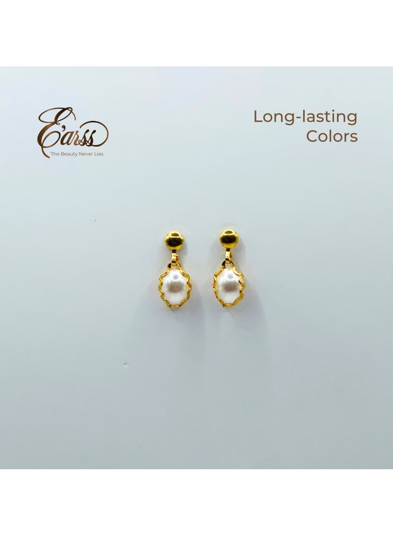 Earss 8 x 6 Oval Lace Pearl Drop Gold | Stainless Steel | 18K Gold Plated - Image 4