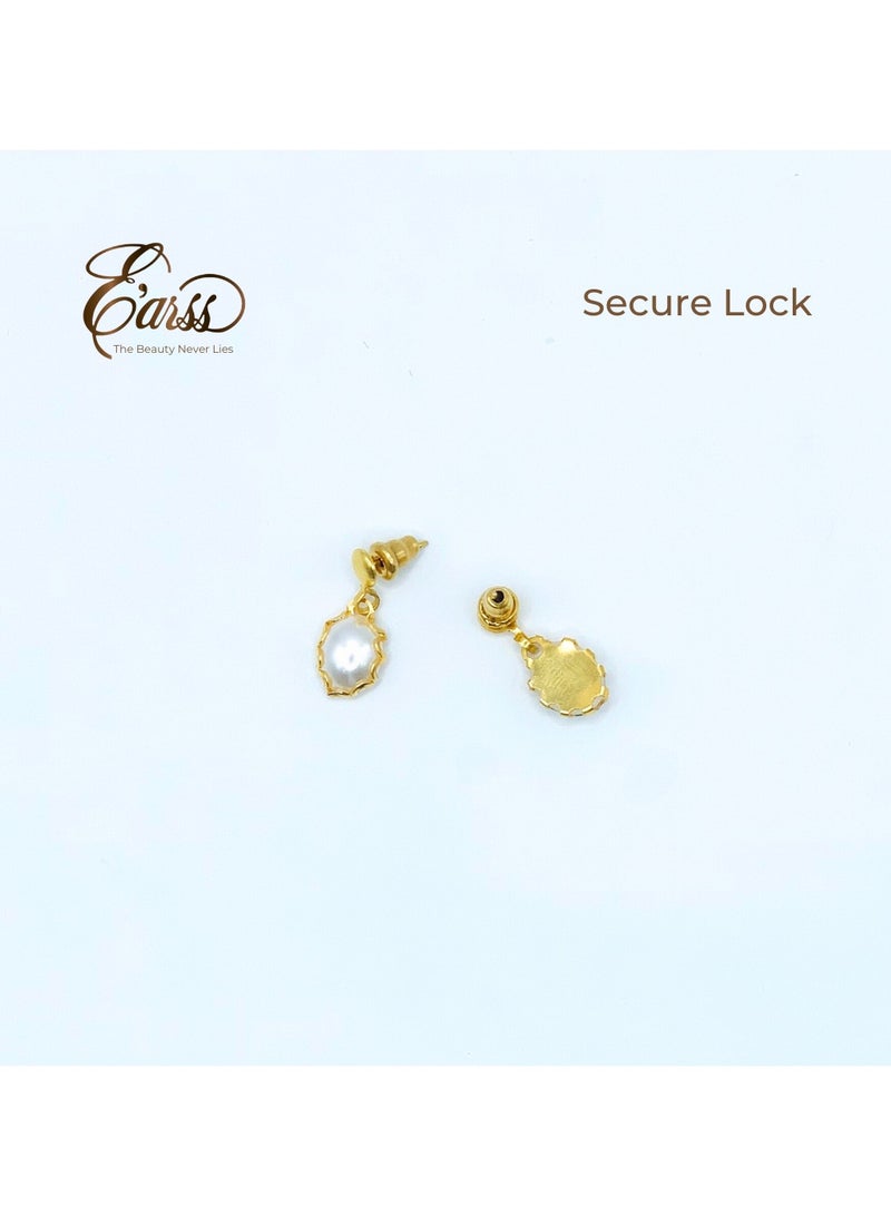Earss 8 x 6 Oval Lace Pearl Drop Gold | Stainless Steel | 18K Gold Plated - Image 5