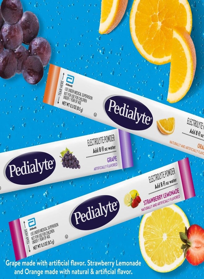 Pedialyte Electrolyte Powder | Hydration Drink for Kids & Adults | Variety Pack: Grape, Strawberry Lemonade, and Orange, 24 Powder Packets - Image 2