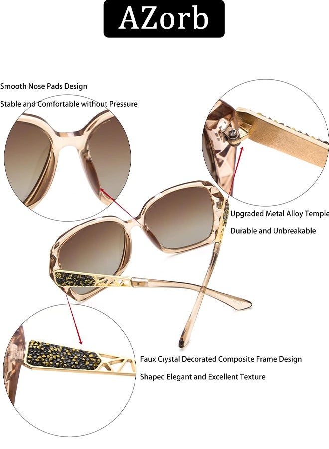 AZorb Sunglasses Women Butterfly Artistic Frame Diamond Decoration Sun Glasses for Women UV400 Protection Polarized Ladies Fashion Sunglass High Quality Women's Sunglasses Brown - Image 2