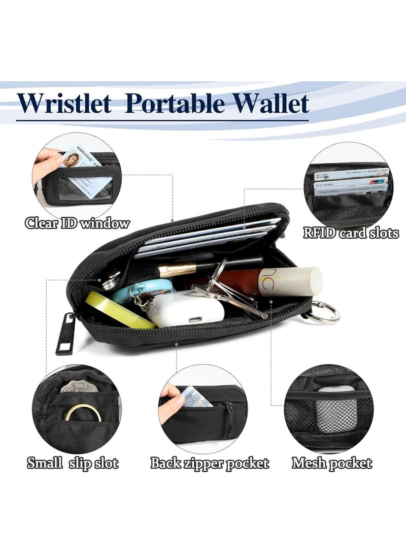 SYOSI Mini Zip Around Wristlet Keychain Wallet for Women, Dual Pouch Detachable Coin Purse, Portable Small Wallet with Zipper Pocket & ID Window for Travel Workout Running Hiking(Black) - Image 2