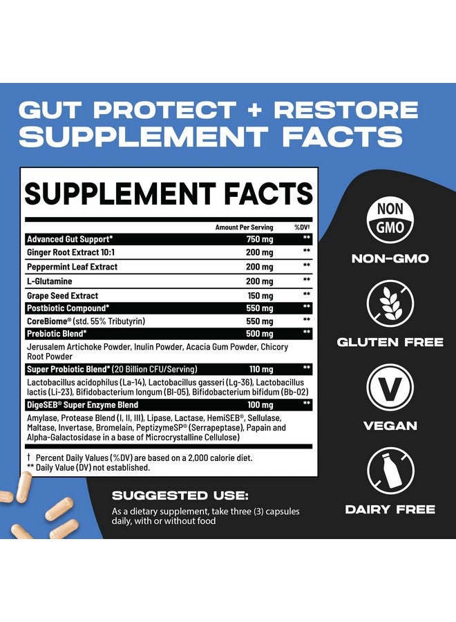 Nootrix Gut Protect and Restore Supplement | Probiotics for Gut Health, Colon Cleanse & Bloating Relief | Promotes Healthy Digestion | Digestive Enzymes, Postbiotics & Prebiotics | 180 Capsules - Image 2