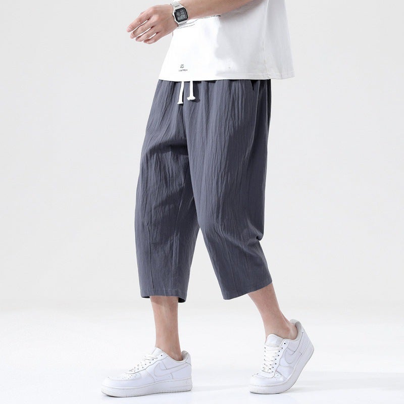 Summer Cotton-Linen Mens Casual Capris Dark gray  - Image 5