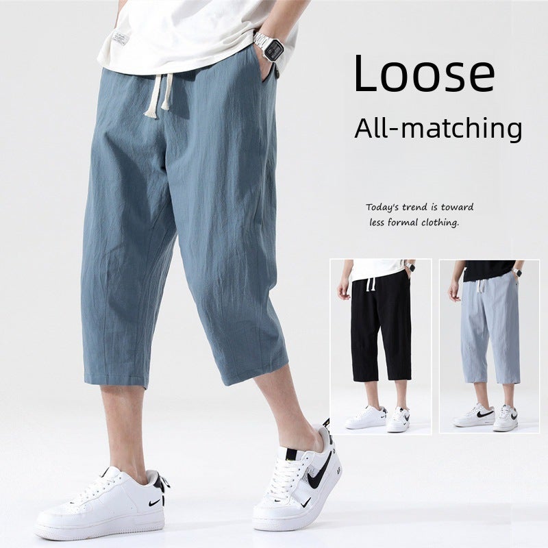 Summer Cotton-Linen Mens Casual Capris Dark gray  - Image 3