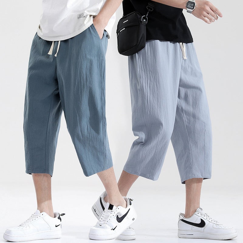 Summer Cotton-Linen Mens Casual Capris Dark gray  - Image 2
