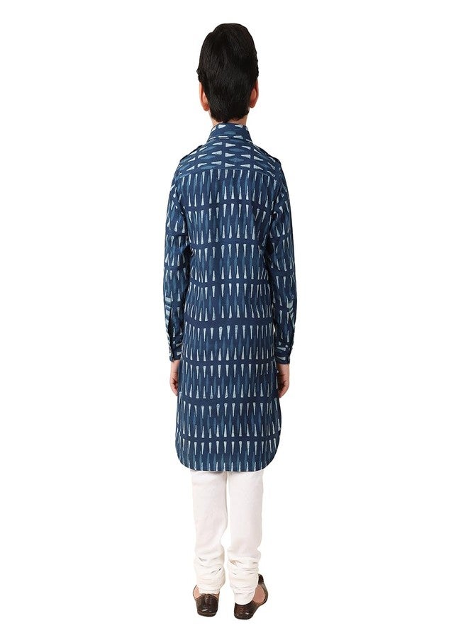 Fabindia Boy's Cotton Printed Regular Kurta (1031821BLUE_Navy Blue - Image 2