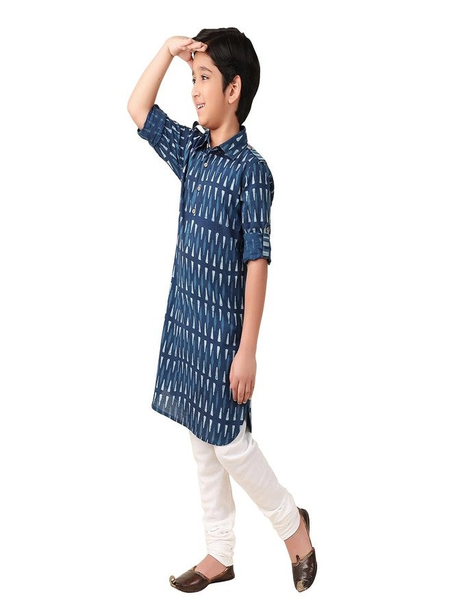 Fabindia Boy's Cotton Printed Regular Kurta (1031821BLUE_Navy Blue - Image 3