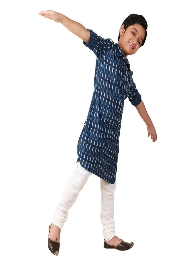 Fabindia Boy's Cotton Printed Regular Kurta (1031821BLUE_Navy Blue - Image 4