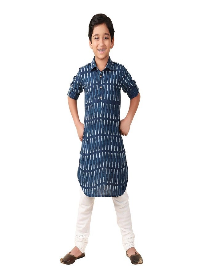Fabindia Boy's Cotton Printed Regular Kurta (1031821BLUE_Navy Blue - Image 1