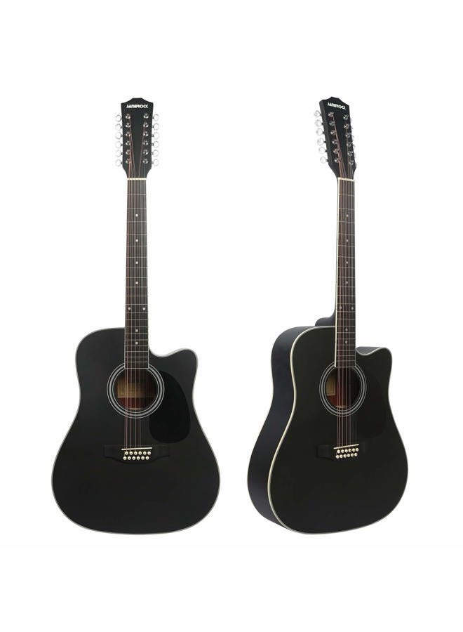 JANEROCK 12 String Acoustic Guitar Cutaway,Adjustable Truss Rod Full Size Bundle with Gig Bag,Tuner,Strings,Strap, Picks, Black - Image 2