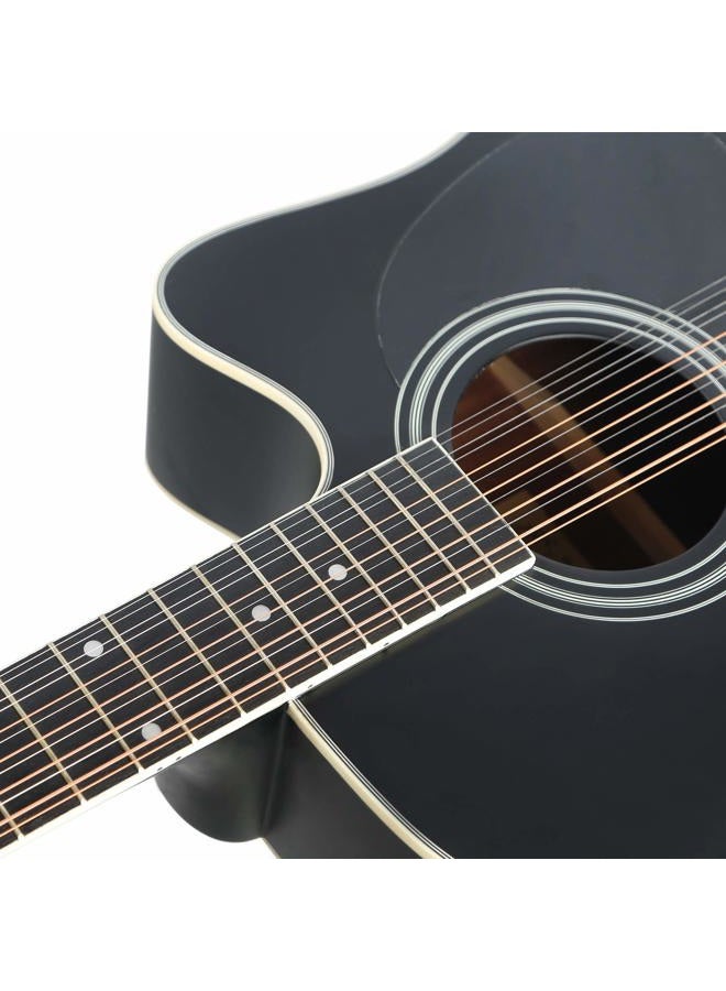 JANEROCK 12 String Acoustic Guitar Cutaway,Adjustable Truss Rod Full Size Bundle with Gig Bag,Tuner,Strings,Strap, Picks, Black - Image 5