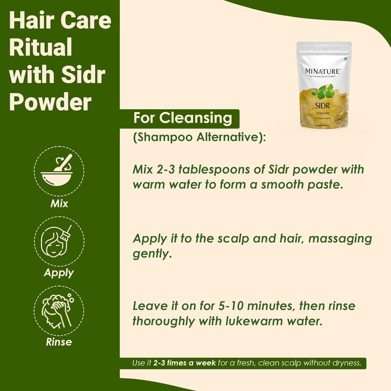 minature Mi Nature Fresh Sidr Leaves Powder 100gm 35oz Natural Deep Cleansing Conditioning Herb for Hair Care Traditional Herbal Cleanser Plantbased Source of Mucilages and Saponins - Image 5