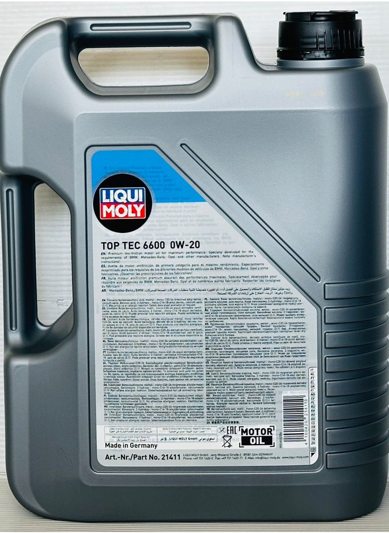 LIQUI MOLY Top Tec 6600 0W-20 Engine Oil (start/stop) 5Ltr  - Image 2