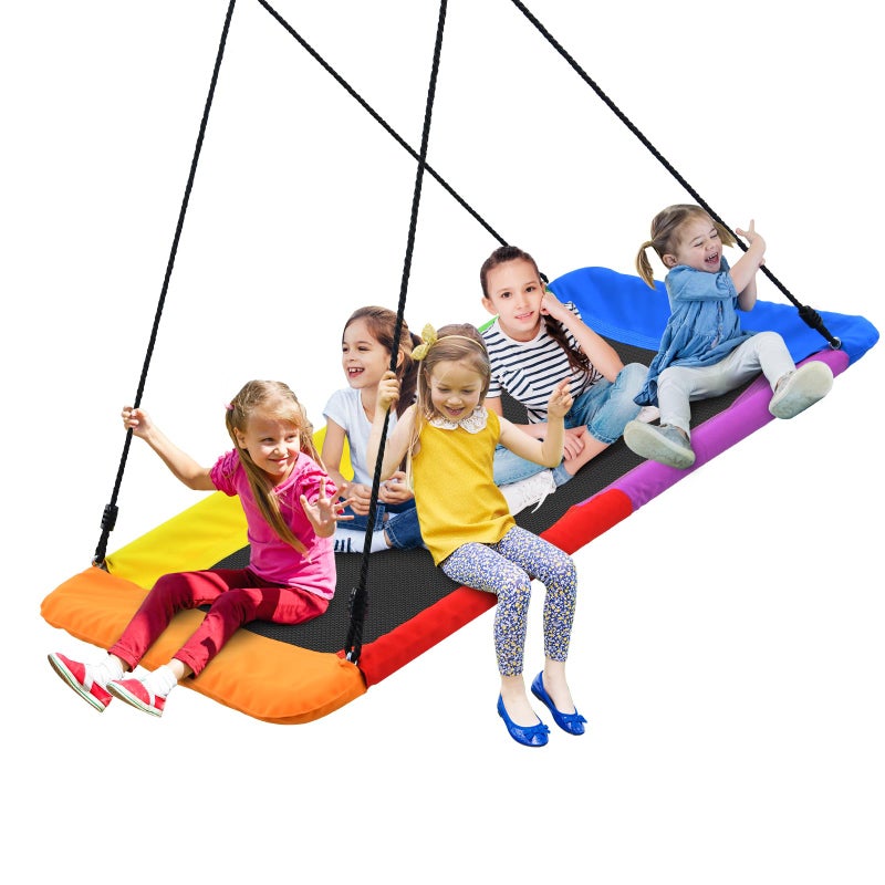 Trekassy 700lb Rectangle 60 Platform Tree Swing for Kids and Adults Waterproof 2 Hanging Straps Rainbow
