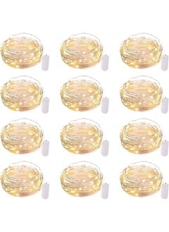 إيروريكس أضواء خرافية LED تعمل بالبطارية سلسلة أضواء 7 أقدام 20Led مقاومة للماء سلك فضي أضواء اليراع المرصعة بالنجوم والقمر للحرف اليدوية قطع مركزية لطاولات الزفاف والحفلات وغرف النوم 12 قطعة  - Image 1