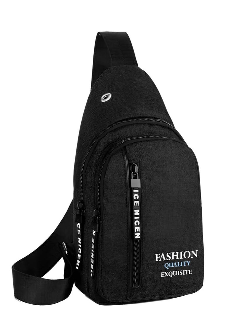 Plan A Small Crossbody Bag, Multifunctional Small Chest Shoulder Backpack Travel Bag, Thick Canvas Multi-Pocket Waterproof Travel Bag for Men Women Boys with Earphone Hole - Image 1