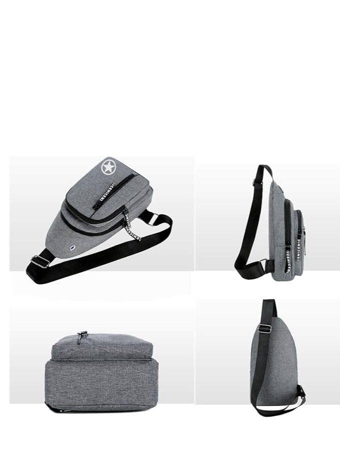 Plan A Small Crossbody Bag, Multifunctional Small Chest Shoulder Backpack Travel Bag, Thick Canvas Multi-Pocket Waterproof Travel Bag for Men Women Boys with Earphone Hole - Image 2