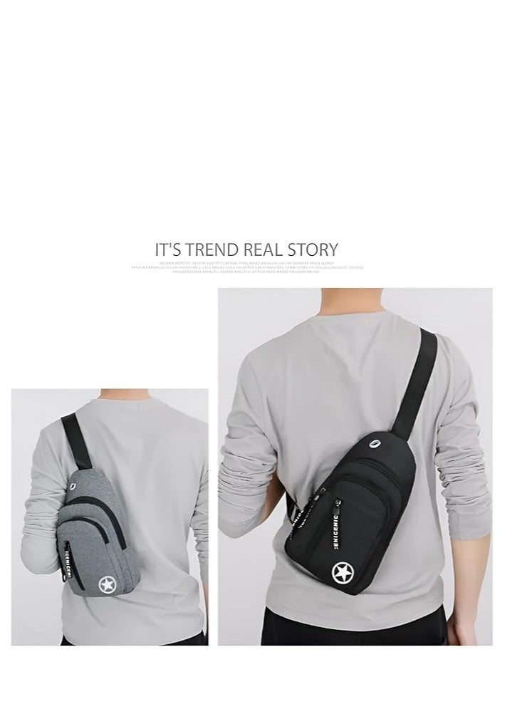 Plan A Small Crossbody Bag, Multifunctional Small Chest Shoulder Backpack Travel Bag, Thick Canvas Multi-Pocket Waterproof Travel Bag for Men Women Boys with Earphone Hole - Image 3