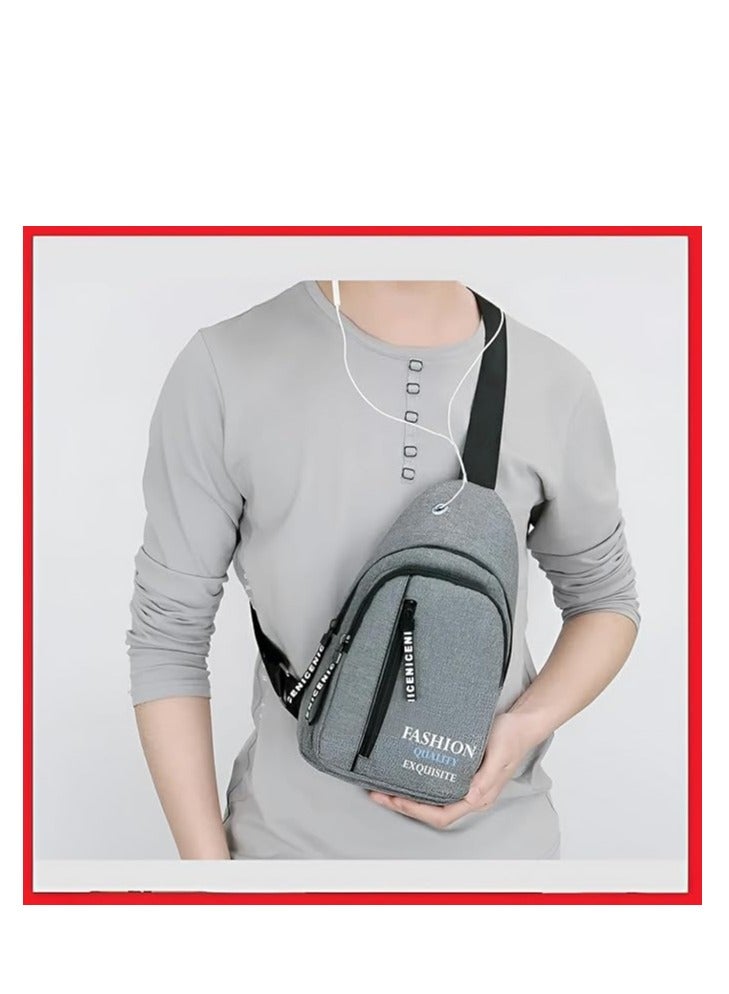 Plan A Small Crossbody Bag, Multifunctional Small Chest Shoulder Backpack Travel Bag, Thick Canvas Multi-Pocket Waterproof Travel Bag for Men Women Boys with Earphone Hole - Image 4