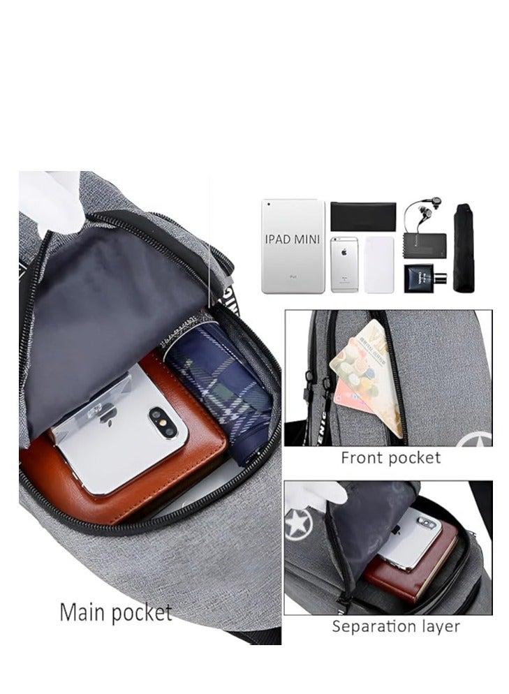 Plan A Small Crossbody Bag, Multifunctional Small Chest Shoulder Backpack Travel Bag, Thick Canvas Multi-Pocket Waterproof Travel Bag for Men Women Boys with Earphone Hole - Image 5